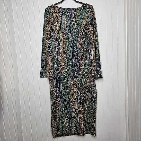 ASHRO Women's Metallic Printed Long Sleeve Midi Sheath Dress Size Medium Artsy - Picture 3 of 12